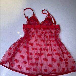 Red Heart Mesh Babydoll Lingerie